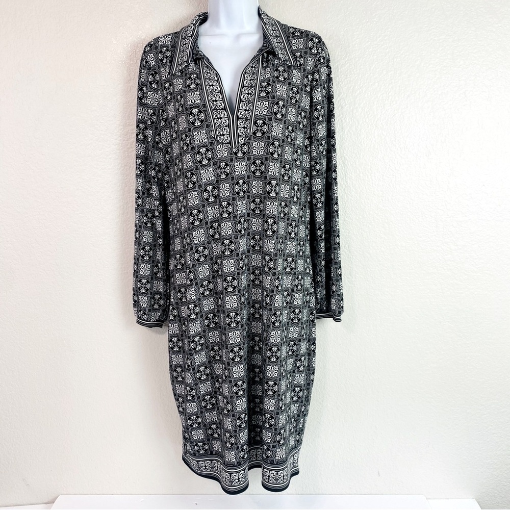 Max Studio Goe Print Long Sleeve Shift Dress Size M